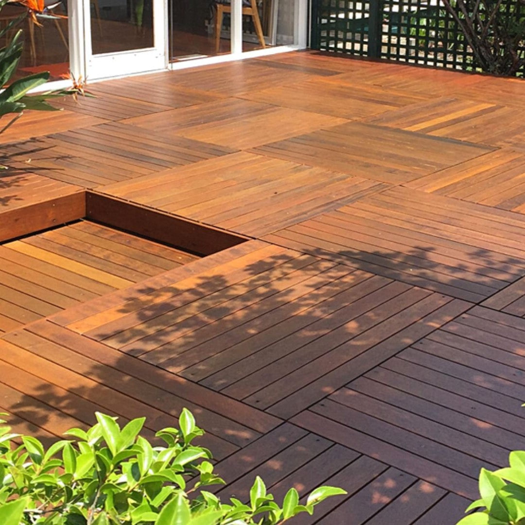 Deck em Madeira Maciça Natural 39x39cm - Sdeck Mosaico Piquiá